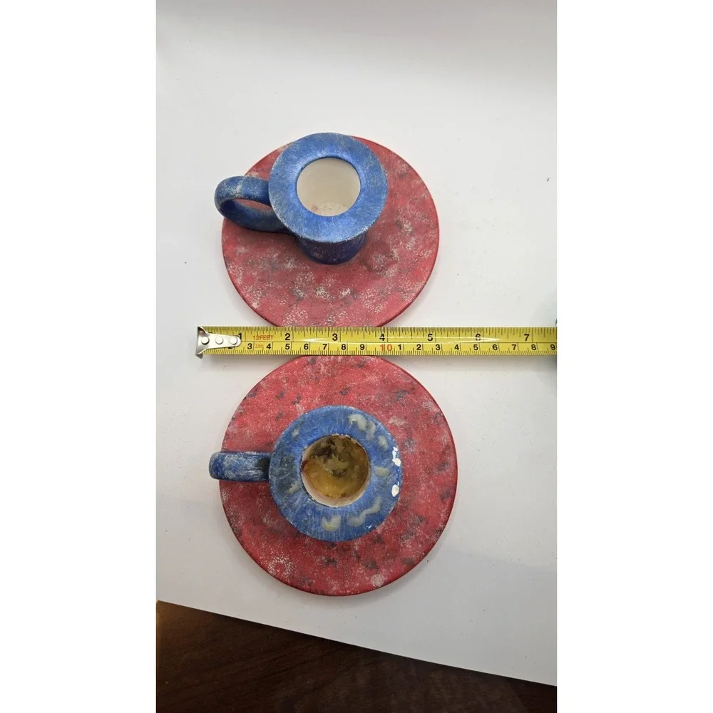Patriotic 1776 Ceramic Chamberstick Candle Holders Pair Rustic Americana Decor